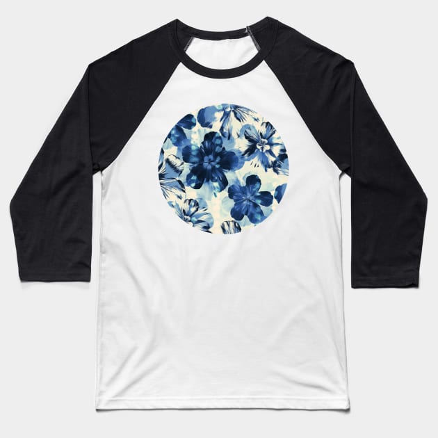 Shibori Inspired Oversized Indigo Floral Baseball T-Shirt by micklyn